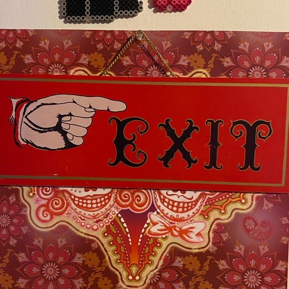 Cute Red Vintage Wooden Exit Sign on a gold chain hanger - Picture 2 of 4